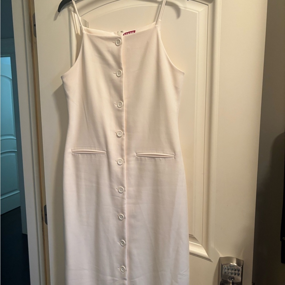 STAUD Ivory Button-Front Midi Dress